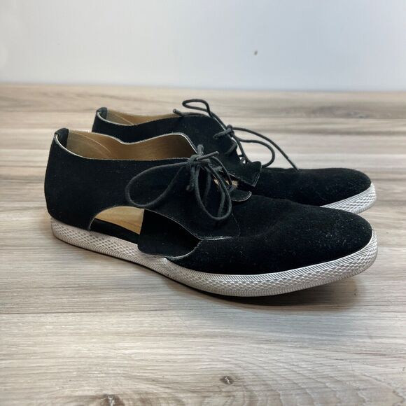 Shoes - All Black Womens Micro Suede Lace Up Shoes Size 40 US 9 Black Side Cut